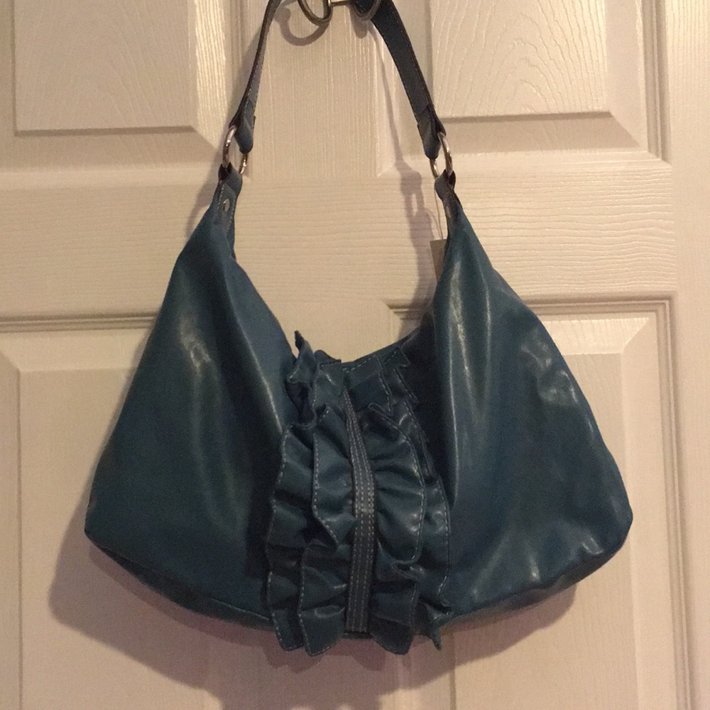 NWT NYCO teal handbag with ruffle detail